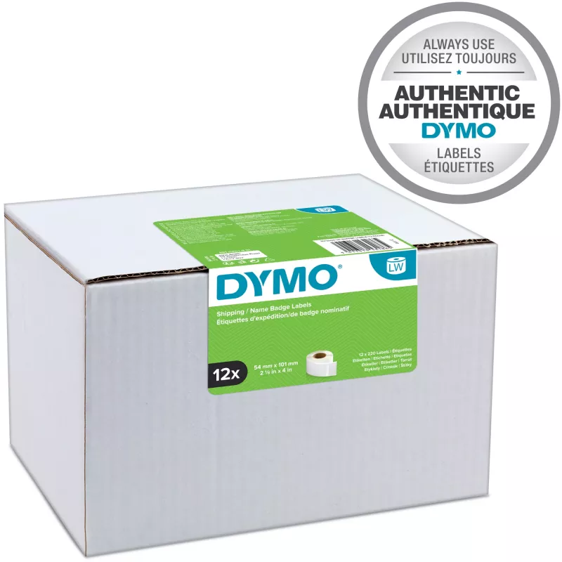 DYMO S0722420 Lipdukai siuntoms ir vardų kortelėms | 54 mm x 101 mm | 12 ritinių po 220 (2 640 lengvai nuplėšiamų lipdukų) | Lipnūs | Skirta LabelWriter spausdintuvams