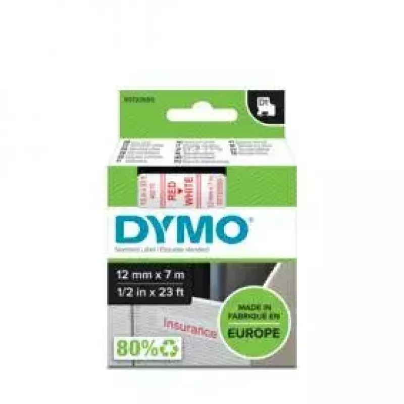 DYMO D1 lipni juosta raudonai ant baltos | 12 mm x 7 m | poliesterio etikečių juosta LabelManager įrenginiams | Pagaminta Europoje