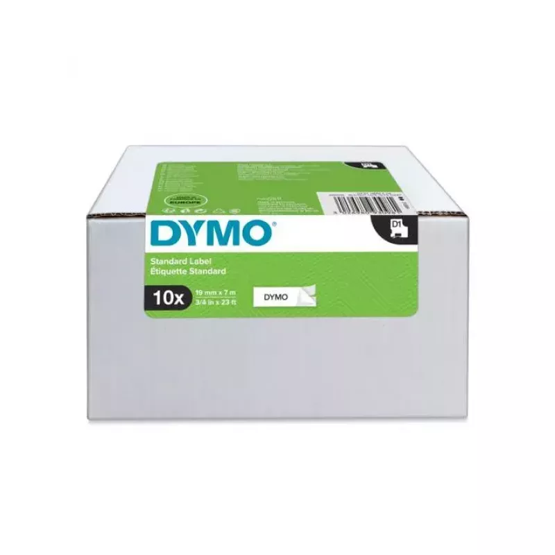 DYMO D1 juostelės etiketėms | Juodas spaudinys ant baltos | 19 mm x 7 m | Lipnios etiketės, skirtos LabelManager etikečių spausdintuvams | 10 vnt.