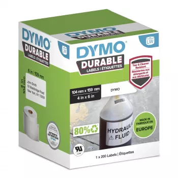 DYMO Durable etiketės LabelWriter | 104 mm x 159 mm | Balta polipropileno | 200 vnt. | Atsparios drėgmei ir cheminėms medžiagoms
