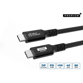 USB-C laidas Microconnect USB4CC2-240W 2m USB4 Gen 3x2 40 Gbit/s juodas