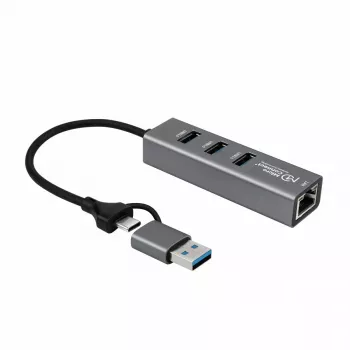 MicroConnect USBHUB-RJ45-2IN1 USB 3.2 Gen 1 Type-A 4 prievadų USB šakotuvas su Gigabit Ethernet 5000 Mbit/s juodas