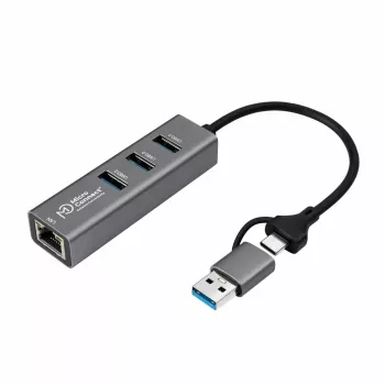 MicroConnect USBHUB-RJ45-2IN1 USB 3.2 Gen 1 Type-A 4 prievadų USB šakotuvas su Gigabit Ethernet 5000 Mbit/s juodas