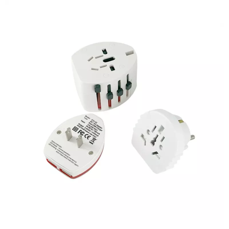MicroConnect SKROSS pasaulinis kelioninis adapteris su dviem USB jungtimis, baltas