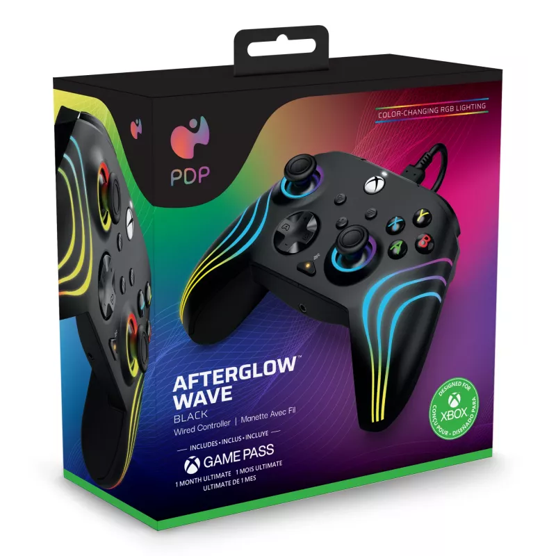 Žaidimų pultas PDP Afterglow Wave Black – laidinis USB Type‑C valdiklis, skirtas PC, Xbox One, Xbox Series S/X, 2,43 m laidas