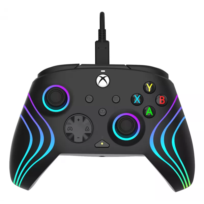Žaidimų pultas PDP Afterglow Wave Black – laidinis USB Type‑C valdiklis, skirtas PC, Xbox One, Xbox Series S/X, 2,43 m laidas