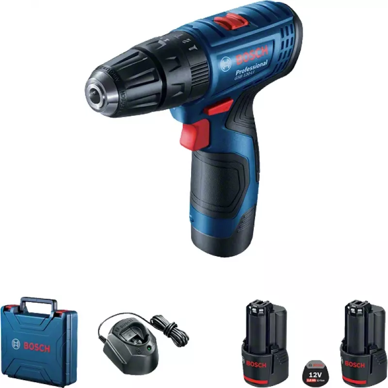 Bosch Professional GSB 120-LI 12 V akumuliatorinis gręžtuvas-suktuvas 2×2,0 Ah, 22500 RPM, mėlynas