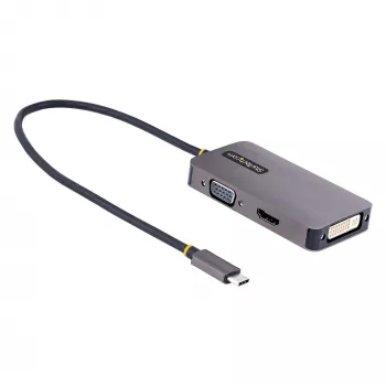StarTech.com USB-C vaizdo adapteris, USB-C į HDMI DVI VGA, iki 4K 60Hz, aliuminis, kelių prievadų vaizdo adapteris, suderinamas su Thunderbolt 3/4, USB-C kelioninis adapteris