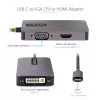 StarTech.com USB-C vaizdo adapteris, USB-C į HDMI DVI VGA, iki 4K 60Hz, aliuminis, kelių prievadų vaizdo adapteris, suderinamas su Thunderbolt 3/4, USB-C kelioninis adapteris