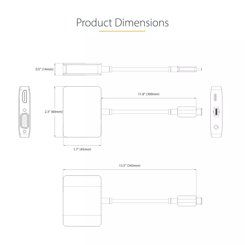 USB-C vaizdo adapteris StarTech.com, USB-C į HDMI ir VGA, 3,5 mm garsas, 4K 60Hz HDR, 100W PD perdavimas, suderinamas su Thunderbolt 3/4