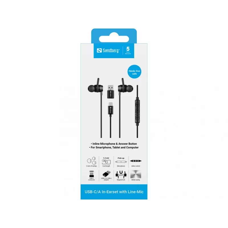 Ausinės Sandberg USB-C/A In-Earset su linijiniu mikrofonu