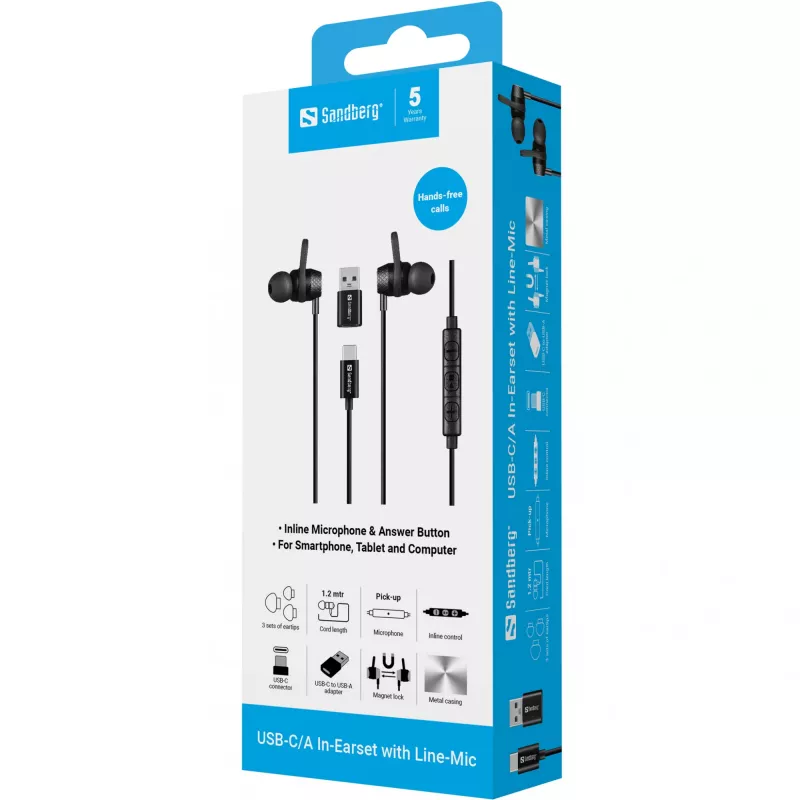 Ausinės Sandberg USB-C/A In-Earset su linijiniu mikrofonu
