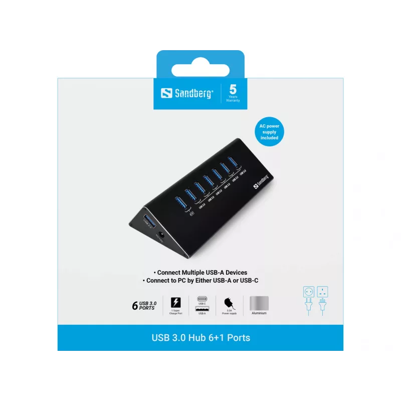 Sandberg USB 3.0 Hub 6+1 prievadai