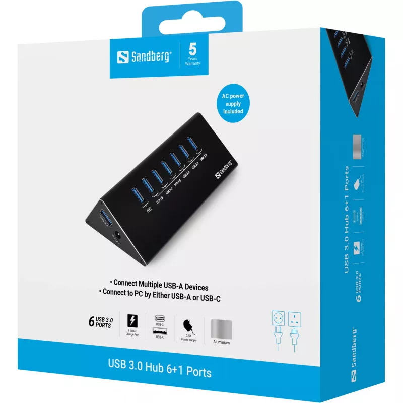 Sandberg USB 3.0 Hub 6+1 prievadai