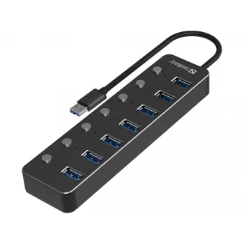 USB Hub Sandberg 7 prievadų USB 3.0 Juodas Aliuminis