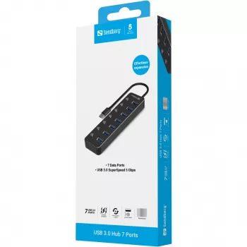 USB Hub Sandberg 7 prievadų USB 3.0 Juodas Aliuminis
