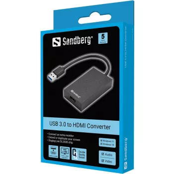 Sandberg USB 3.0 į HDMI keitiklis juodas pasyvus vaizdo keitiklis
