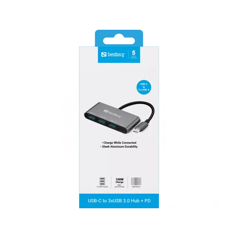 USB-C į 3xUSB 3.0 šakotuvas su PD Sandberg 136-03