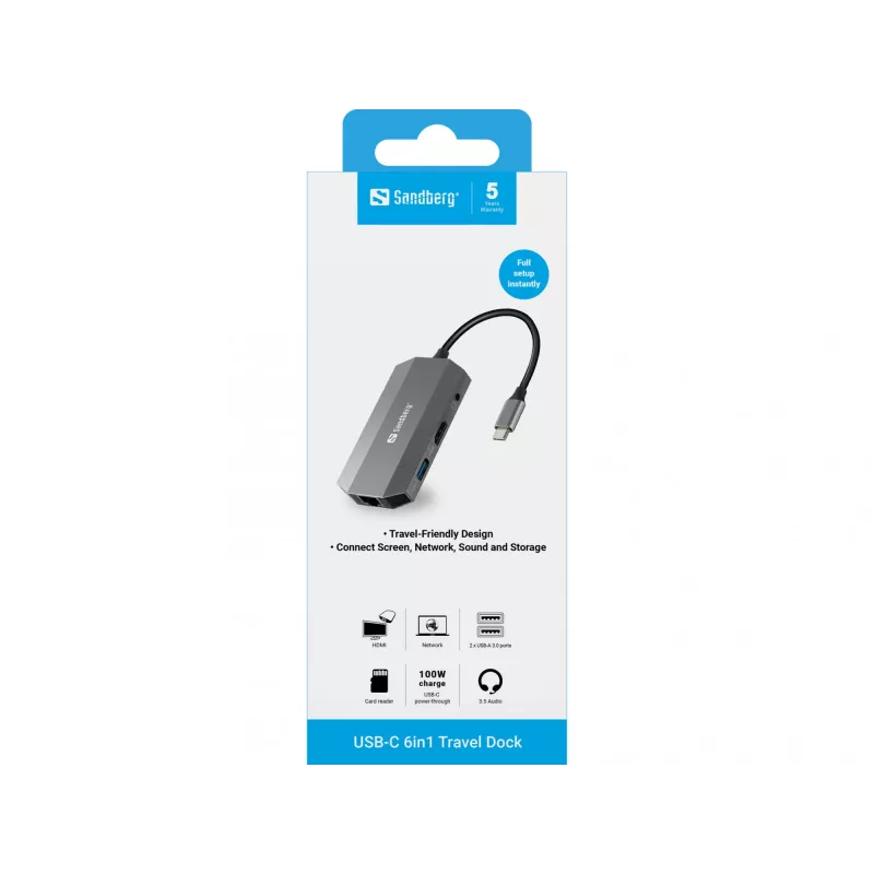 Sandberg USB-C 6in1 kelioninis dokas