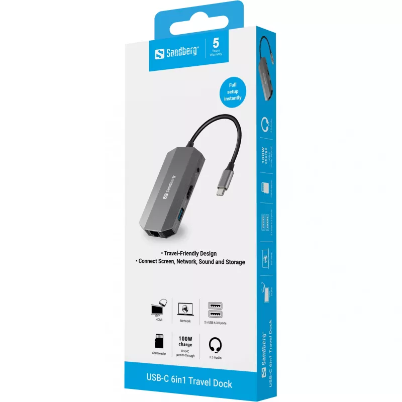 Sandberg USB-C 6in1 kelioninis dokas