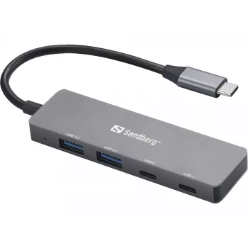 Sandberg USB-C į 2xUSB-A + 2xUSB-C šakotuvas, pilkas aliuminis