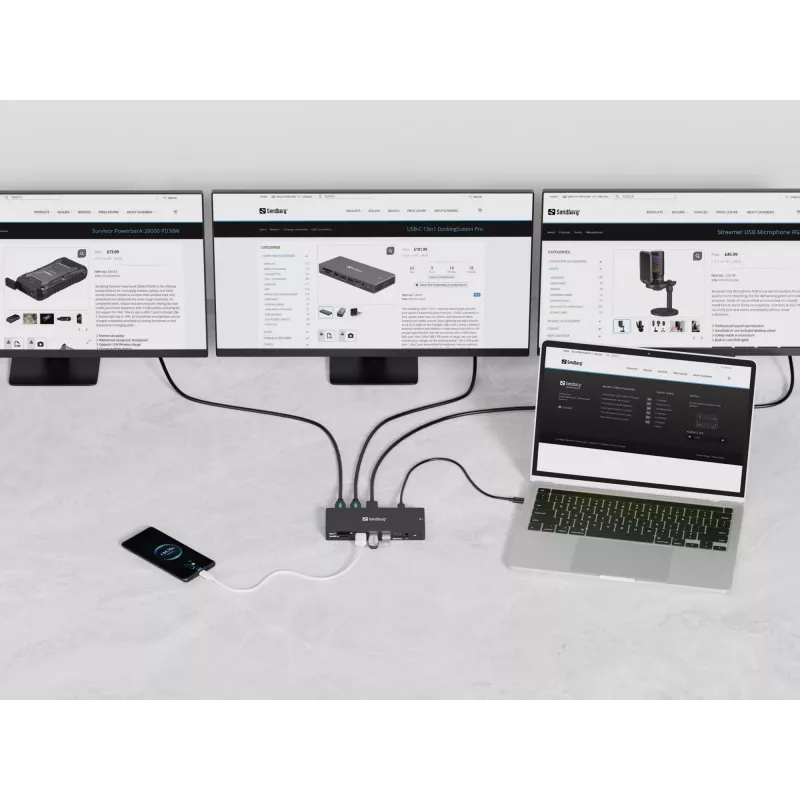 Sandberg USB-C 13-in-1 Docking Station Pro, laidinis, USB 3.2 Gen 1 Type-C
