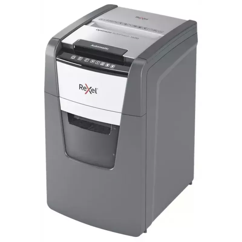Rexel Optimum AutoFeed+ 150M popieriaus smulkintuvas, mikro pjūvis, 55 dB, 22 cm, juoda, pilka