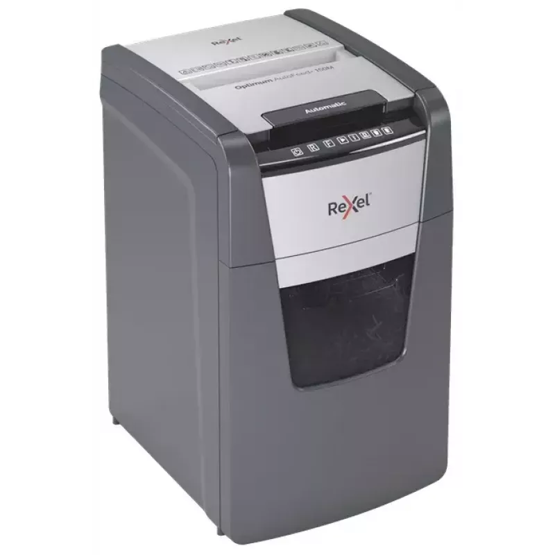 Rexel Optimum AutoFeed+ 150M popieriaus smulkintuvas, mikro pjūvis, 55 dB, 22 cm, juoda, pilka
