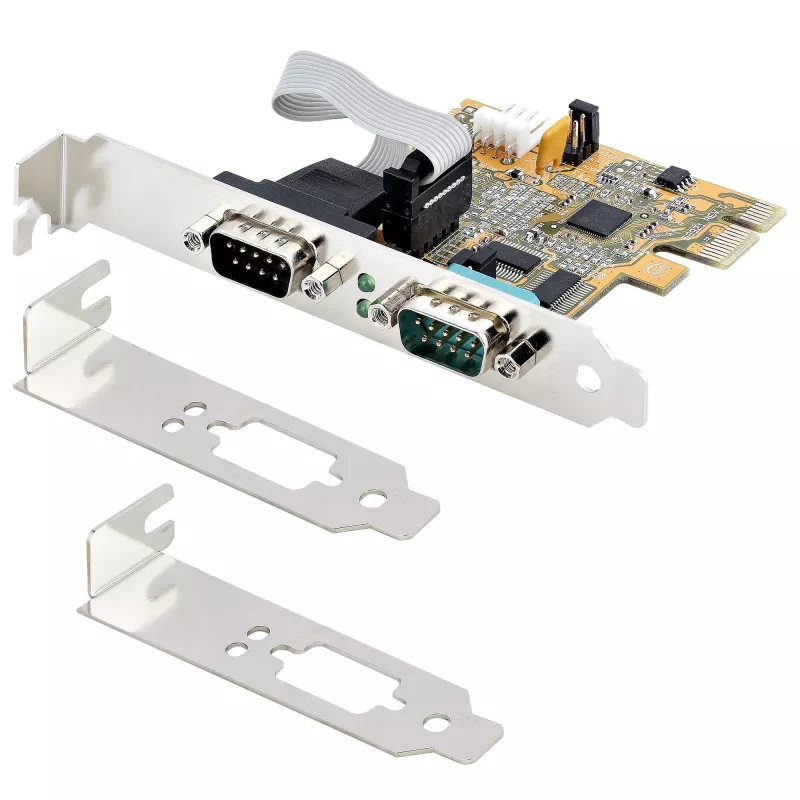StarTech.com 2 prievadų PCI Express serijinė kortelė, dviejų prievadų PCIe į RS232 (DB9) serijinė kortelė, 16C1050 UART, standartiniai arba žemo profilio laikikliai, COM išlaikymas, skirta Windows ir Linux