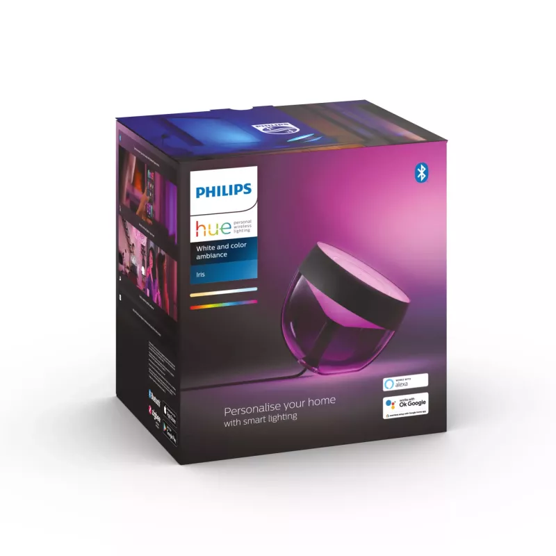 Philips Hue White and colour ambience Iris stalinė lempa, išmanioji stalinė lempa, Bluetooth / Zigbee, juoda, LED, metalas, sintetika, nekeičiama lemputė