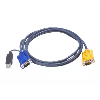 ATEN USB KVM kabelis 3 m, VGA, juodas, HDB-15 + USB A, SPHD-15, vyriškas