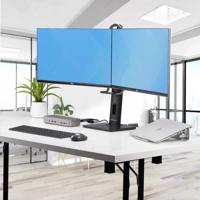 StarTech.com 2MC1S-MONITOR-STAND Crossbar stalo laikiklis dviem monitoriams 17–27 colių, VESA, plastikas/aliuminis/plienas, juodas