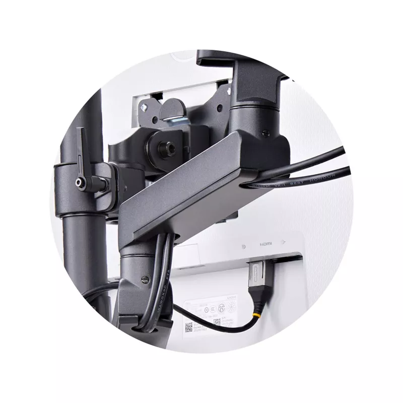 StarTech.com Trijų monitorių stalinis laikiklis iki 27 colių ekranams, VESA 75x75/100x100, reguliavimas be įrankių, C-spaustuvas/grometinis tvirtinimas, spyruoklinės rankos