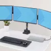 StarTech.com Trijų monitorių stalinis laikiklis iki 27 colių ekranams, VESA 75x75/100x100, reguliavimas be įrankių, C-spaustuvas/grometinis tvirtinimas, spyruoklinės rankos