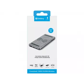 Nešiojama Powerbank Sandberg Powerbank 10000 PD20W + belaidis, 10000 mAh