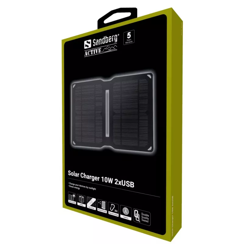 Sandberg Solar Charger 10W 2xUSB Universal Black – nešiojamas saulės energijos įkroviklis
