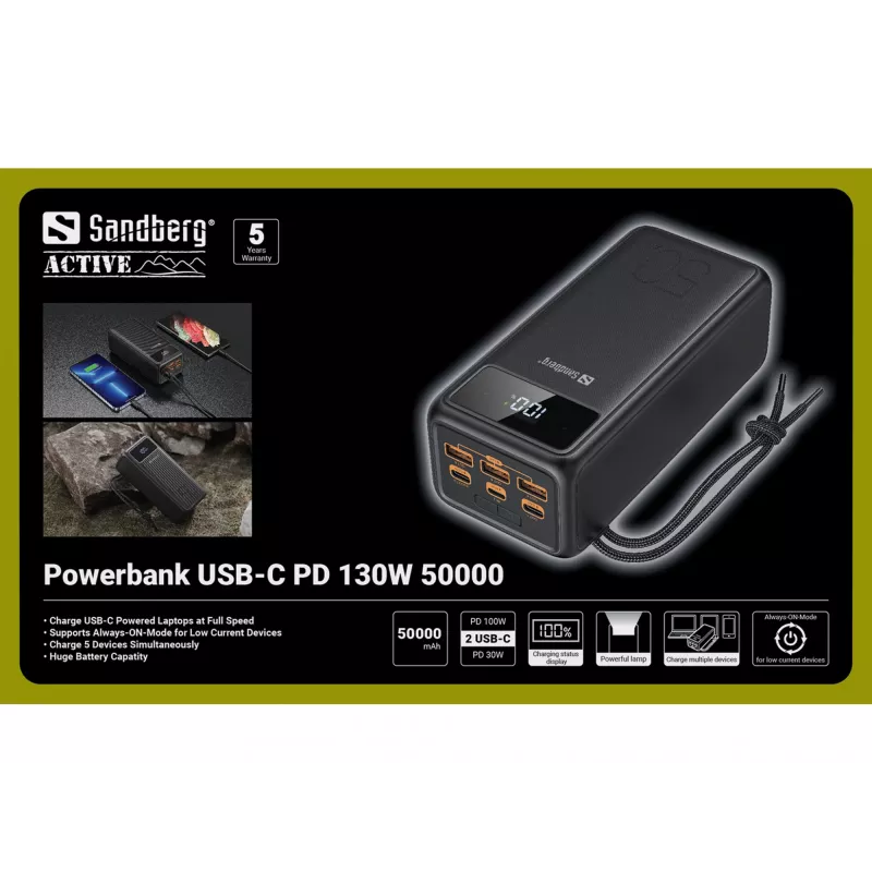 Nešiojamas maitinimo blokas Sandberg USB-C PD 130W 50000mAh