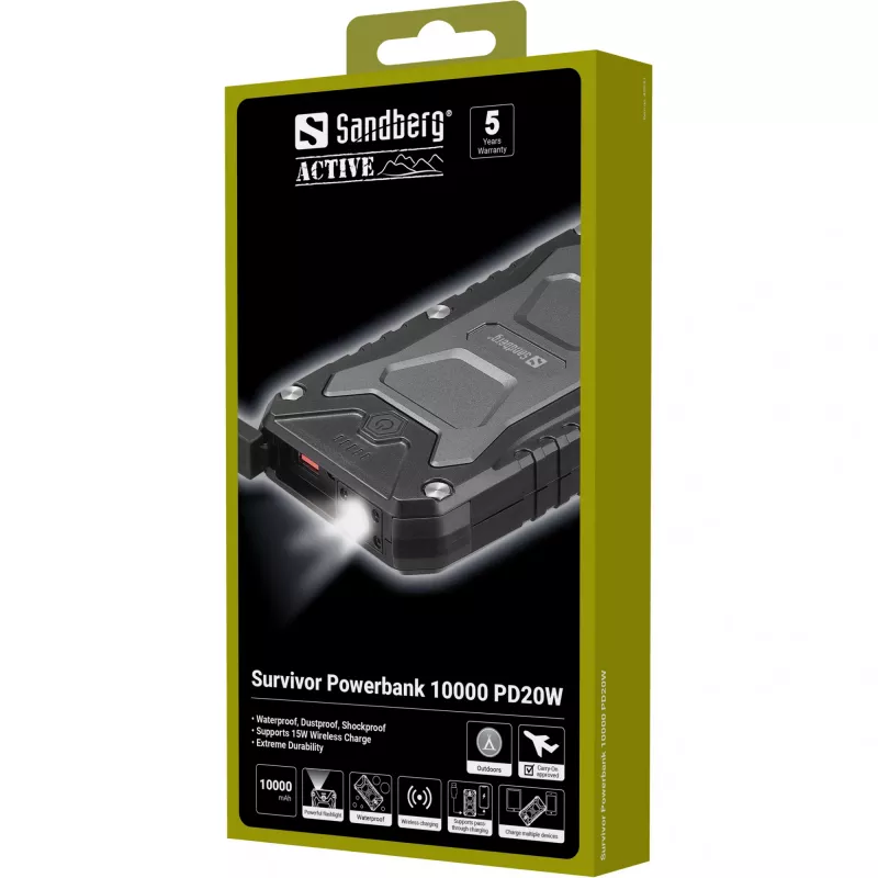 Nešiojamas Powerbank Sandberg Survivor 10000 PD20W, 10000 mAh