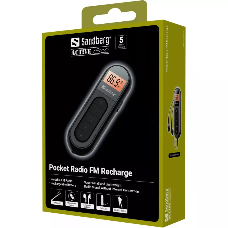 Nešiojamas radijo imtuvas Sandberg Pocket Radio FM Recharge FM 76-108 MHz