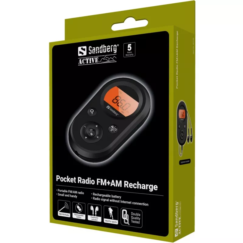 Sandberg Pocket Radio FM+AM Recharge – nešiojamas radijo imtuvas