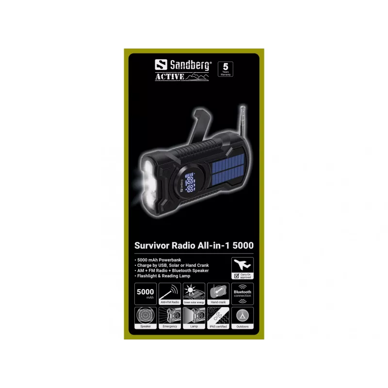 Nešiojamas radijas Sandberg Survivor Radio All-in-1 5000 AM FM 5000 mAh