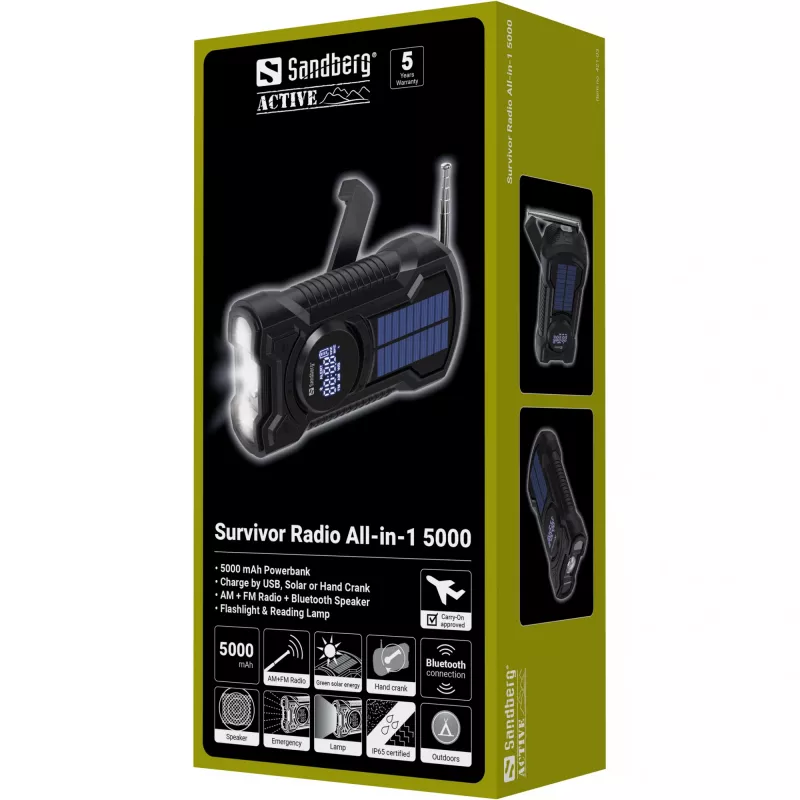 Nešiojamas radijas Sandberg Survivor Radio All-in-1 5000 AM FM 5000 mAh