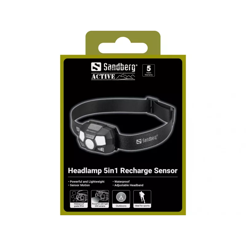 Kaktinė lemputė Sandberg 5in1 Recharge Sensor LED 200 lm Juoda