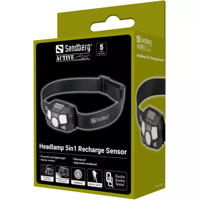 Kaktinė lemputė Sandberg 5in1 Recharge Sensor LED 200 lm Juoda