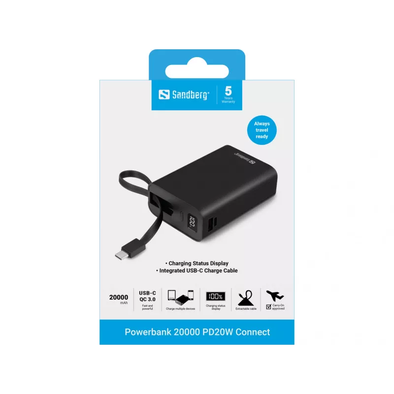 Nešiojama baterija Sandberg Powerbank 20000 PD20W Connect, 20000 mAh