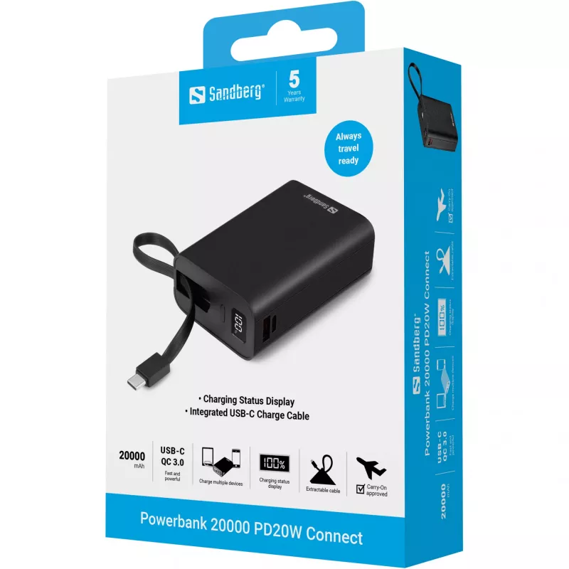 Nešiojama baterija Sandberg Powerbank 20000 PD20W Connect, 20000 mAh