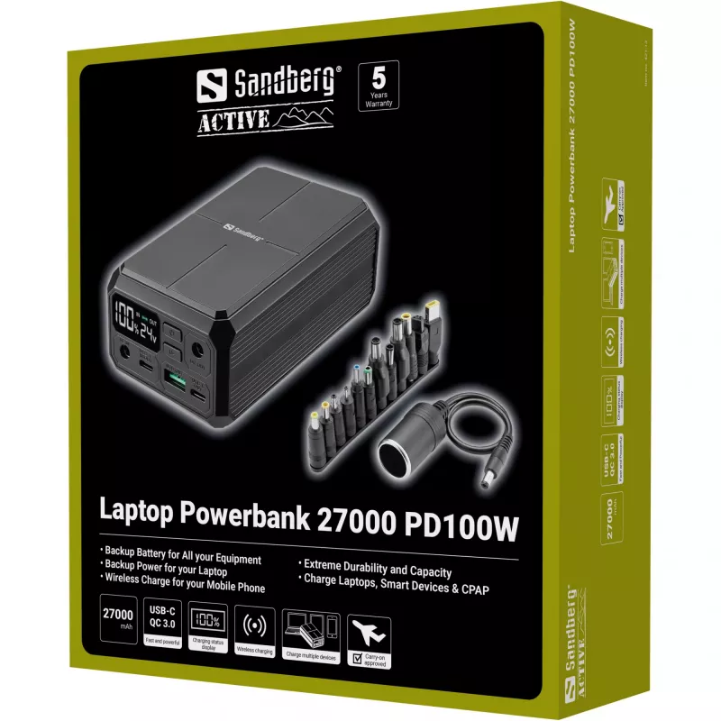 Nešiojamas Powerbank Sandberg Laptop Powerbank 27000 PD100W, 27000 mAh