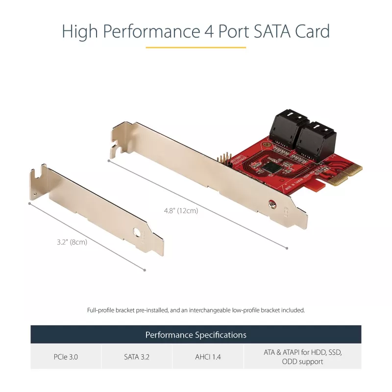StarTech.com SATA PCIe kortelė – 4 prievadų PCIe SATA plėtinio kortelė – 6Gbps – žemo profilio laikiklis – sukrautos SATA jungtys – ASM1164 ne RAID – PCI Express į SATA keitiklis
