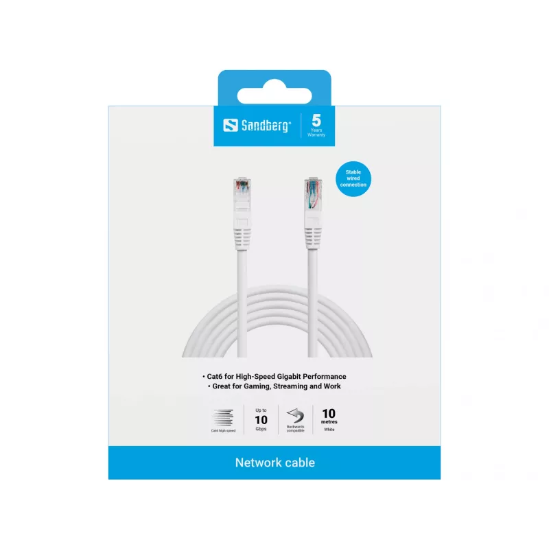 Tinklo kabelis Sandberg UTP Cat6 10m RJ-45 Baltas