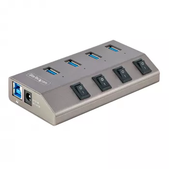 StarTech.com 4 prievadų USB-C centras su atskirais jungikliais, USB 3.0 5Gbps, maitinimo adapteriu, USB-C į USB-A, su BC 1.2
